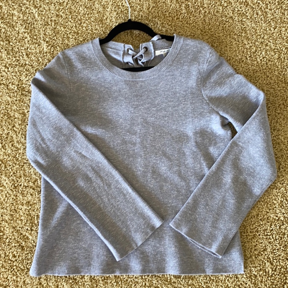 MADEWELL Lace-up Back, Belle sleeve sweater- Grey